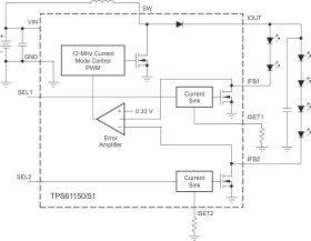 Dual, 2x 27V, 700mA switch, 1.2MHz boost converter with Single Inductor white LED diver (up to 2x6)
