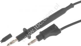 4112-F4-100-SW Przewód PVC 1,0mm2, dł. 1,0m, sonda 4mm / wtyczka z dodatkowym gniazdem 4mm, czarny, ELECTRO-PJP, 4112F4100SW