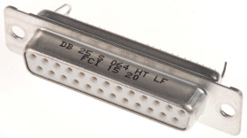 Złącze D-Sub 25-pinowe Żeński Proste Montaż na panelu raster 2.76mm Złoto na niklu