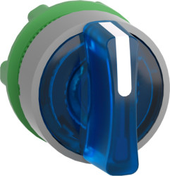 Toggle switch, 3 positions, illuminable, latching, waistband round, blue, front ring gray, 45°, mounting Ø 22 mm, ZB5AK1363C0