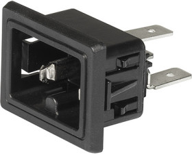 Panel plug C15, 3 pole, screw mounting, plug-in connector 6.3 x 0.8, black, 3-142-761