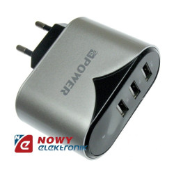 Ładowarka USB siec. 4.4A 3xUSB Czarno-Srebr 100-240Vzasil. NE