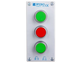 Kaseta sterownicza 3-otworowa 2xzielony/czerwony 2Z 1R IP65 1x membrana M20 szara SP22K3\02-2
