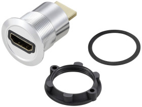 TRU COMPONENTS TC-11980448 Gniazdo adaptera panelu HDMI 2.0 złącze żeńskie HDMI złącze męskie HDMI srebrny Ilość styków:
