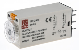 Timer Relay Wciskane 24V dc DPDT 2-stykowy RS PRO DPDT 0.5 → 10min jednofunkcyjny