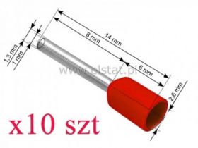 Końcówka izolowana 0,5 L= 8mm czerwona ( 10szt)