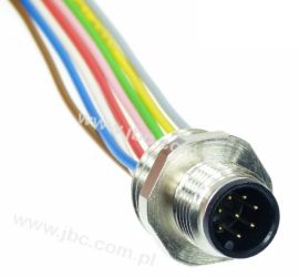 RSFM 8/0,5M wtyk 8 stykowy. M12 gwint montażowy M16x1,5 wyprowadzone żyło 0.5m, styki pozłacane 0,8um LUMBERG: 26151 RSFM805M