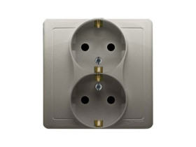 SIMON BASIC Gniazdo podwójne z uziemieniem schuko z przesłonami torów prądowych satynowy BGSZ2Z/29 KONTAKT SIMON