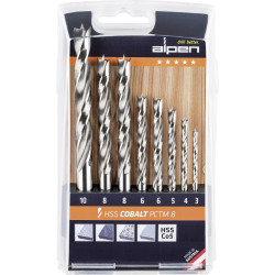 Alpen 0063300008100 Wood Twist Drill Bit Set 8-Piece Cobalt-Alloy