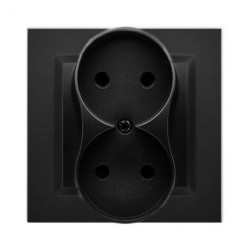 Simon 10 Gniazdo wtyczkowe bez uziemienia podwójne, monoblok, 16A, 250V, zaciski śrubowe czarny mat *Kompletne - nie do ramek CG