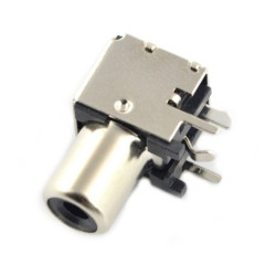 Gniazdo RCA żeńskie kątowe ekranowane THT z czarnym oznacznikiem