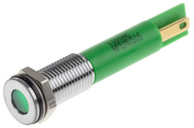 Lampka kontrolna do montażu panelowego 110V ac, zielona 8mm LED Chrom Faston, oczko lutownicze RS PRO