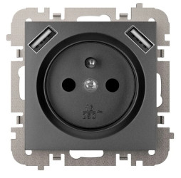 Vestra Gniazdo 2P+Z 2xUSB zasilające bez ramki podtynkowe IP20 czarny 3888-19