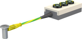 POAG connection cable with (POAG socket, spring-loaded, angled) to (3 x POAG panel socket, straight), 1 m, green/yellow, PVC, 6.
