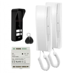 ENIR, zestaw domofonowy dwurodzinny, 2-żyłowy, zasilacz na szynę DIN, z czytnikiem breloków, biały,OR-DOM-BA-936ZD/W