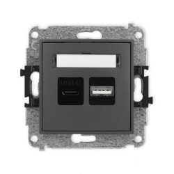 ICON Mechanizm ładowarki USB podwójnej USB C + USB A, 20W max. grafitowy mat 28ICUSB-8