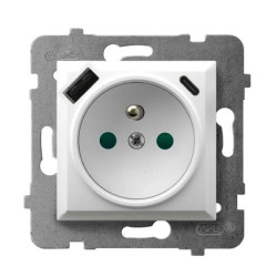 ARIA Gniazdo pojedyncze z uziemieniem z przesłonami torów prądowych, z ładowarką USB A+C biały GP-1UZPUSBAC/m/00