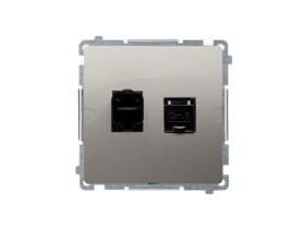 SIMON BASIC Gniazdo komputerowe RJ45 kat.6 podwójne ekranowane z przesłoną przeciwkurzową (moduł) satynowy BM62E.01/29 KONTAKT S