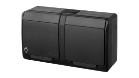 Hermes Ip44 Gniazdo Natynkowe Podwójne Z Uziemieniem 2X2p+Z Czarne 0322-09