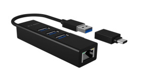 Koncentrator USB 3.0 IB-HUB1419-LAN, ICY BOX