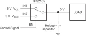2.7-5.5V Dual In/Single Out MOSFET, 0.5A Main/0.1A Aux Input, Act-High Enable