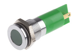 Lampka kontrolna do montażu panelowego 12V dc, zielona 14mm LED Chrom Końcówka lutownicza RS PRO