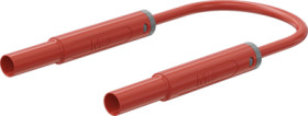 Safety measuring lead with (4 mm lamella plug, straight) to (4 mm lamella plug, straight), 0.5 m, red, PVC, 1.0 mm², CAT IV, 66.