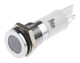 Lampka kontrolna do montażu panelowego 24V dc, biała 14mm LED Chrom Końcówka lutownicza RS PRO