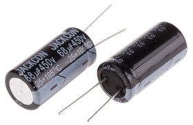 Kondensator 68μF 450V dc Radialny, Otwór przelotowy RS PRO roztaw: 7.5mm 18 (Dia.) x 36mm