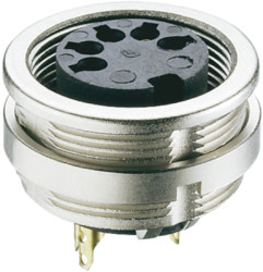 Panel socket, 5 pole, solder cup, screw locking, straight, 0304 05