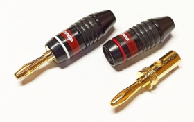 LAW34 wtyk bananowy na przewód złoty biały