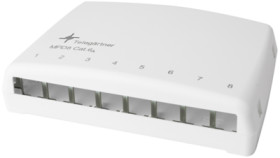 Patch panel, 8 x RJ45, (W x H x D) 164 x 40.5 x 110 mm, white, 100021392