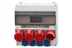 Rozdzielnica LAGO 17M - gniazda proste 3x32A 5p, 4x230V, wtyczka odbiornikowa 32A 5p /17 modułów/