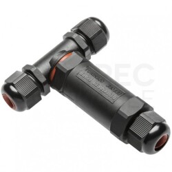 Mufa kablowa z dławikami na kable do 3x1,5mm2, 16A, kształt "T", hermetyczna IP67 UV trójnik czarna GTV