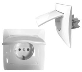 Gniazdo Elektryczne Pojedyncze Uziemienie Schuko z Klapką IP44 Białe