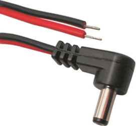 DC connection cable, 2 m, red/black, plug 2.5 x 5.5 mm, angled to open end, 072073