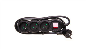 Przedłużacz Z Wyłącznikiem 3-Gniazda Z/U 1,5M /H05vv-F 3G1/ Czarny Pc1311