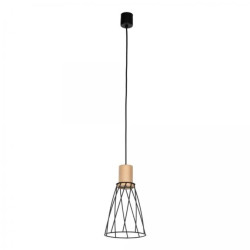 Lampa wisząca pojedyncza MODESTO WOOD SOSNA z drucianym czarnym kloszem na GU10 10155 TK Lighting