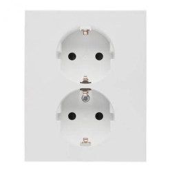 Simon 55 Gniazdo Schuko z przesłonami podwójne 16 A, 250 V~, zaciski śrubowe Jasnoszary mat TGSZ2PZFAR/114