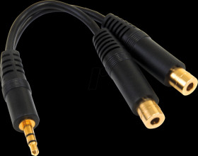 MUY1MFF audio cable, 3,5 mm jack to 2x jack extension, 0,15 m