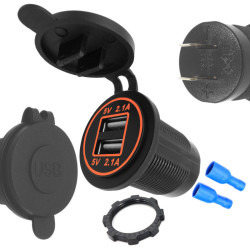 Ładowarka USB 12-24V /5V 4,2A O LED ORANGE, montażowa z klapką,