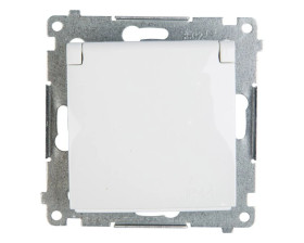 Simon 54 Gniazdo pojedyncze z/u 16A IP44 z przesłoną torów z klapką białe DGZ1BUZ.01/11