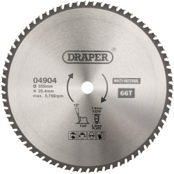 Draper 04904 TCT Multi-Purpose Circular Saw Blade, 355 x 25.4mm, 66T