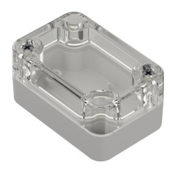 Obudowa plastikowa ZP60.40.30 jasny dół - bezbarwna góra z tulejkami mosiężnymi ABS-PC - ZP60.40.30Jp TM ABS-PC