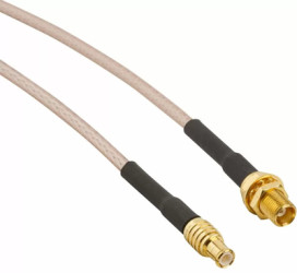 Coaxial cable, MCX plug (straight) to MCX socket (straight), 50 Ω, RG-316/U, grommet black, 153 mm, 255110-01-06.00
