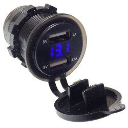 Ładowarka USB 12-24V /5V 3.1A LED BLUE + VOLT.