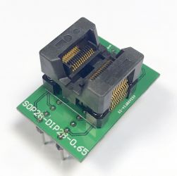 Adapter SSOP28 / TSSOP28 (R=0,65mm / W=200mils) -->DIL28 (R=2,54mm / W=300mils) Open Top ZIF