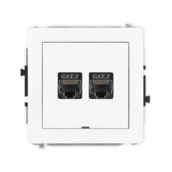 DECO Mechanizm gniazda komputerowego podwójnego 2xRJ45, kat. 7, ekranowane, 8-stykowy, bez pola opisowego, biały mat 25DGKBO-10
