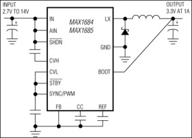 Low-Noise, 14V Input, 1A, PWM Step-Down Converters