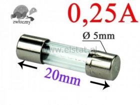 0,25A bezpiecznik szklany zwłoczny; 5x20mm
